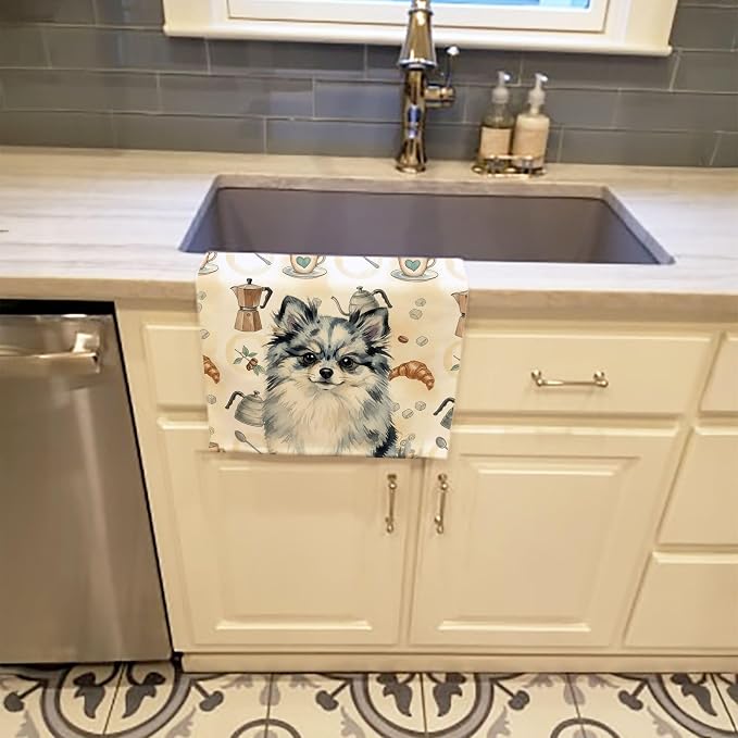 Caroline's Treasures Blue Merle Pomeranian Coffee Bar Kitchen Towel Velour - Image 2