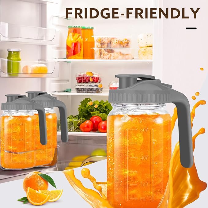 Mihlapi Glass Pitcher with Lid, 64 OZ Mason Jar Pitcher Double Leak Proof - Image 2