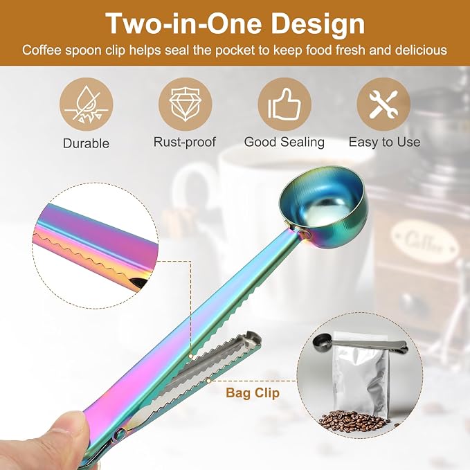 uxcell 1 PCS Coffee Scoop with Clip, Stainless Steel Coffee Scoop and Spoon Bag - Image 3