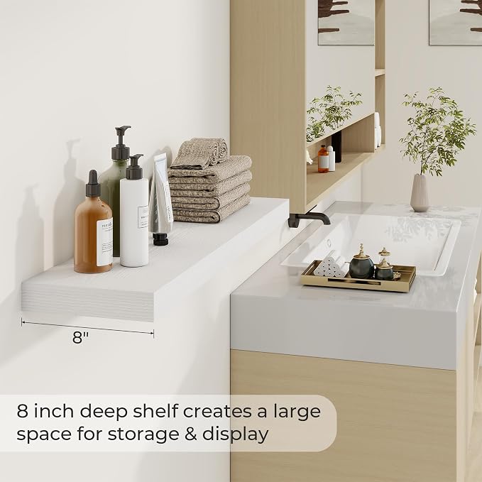 Dreamland 36 Inch Long Floating Shelves in White, 8 Inch Deep Floating Shelf - Image 3