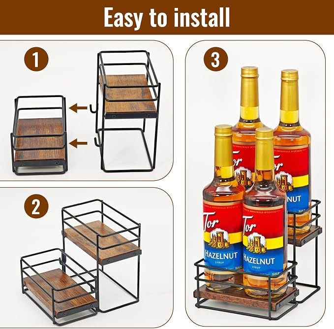 4 Bottle Coffee Syrup Organizer Rack, 2 Tier Coffee Syrup Bottle Stand Holder - Image 6