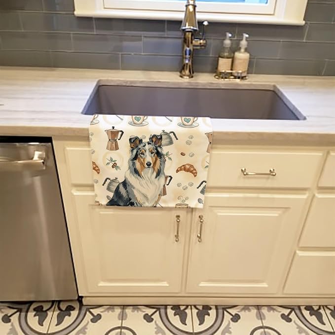 Caroline's Treasures Blue Merle Collie Coffee Bar Kitchen Towel Velour Plush - Image 2