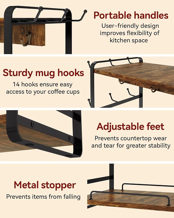 IBUYKE Coffee Bar Station Countertop Organizer, 2 Tier Kitchen Mug Cup Holder - Image 5