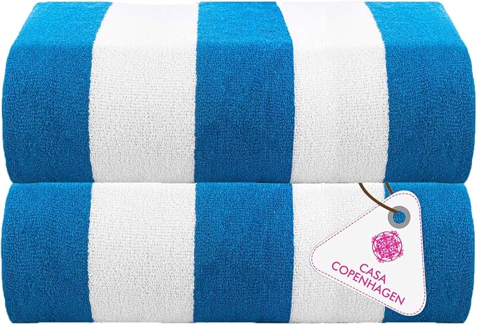 CASA COPENHAGEN Cabana Towels 2Pcs Turquoise Designer Stripe Beach Bathsheet by CASACOPENHAGEN