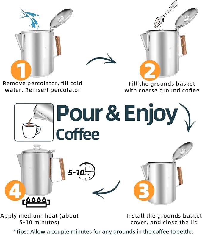 MEREZA Camping Coffee Pot Stovetop Coffee Maker Percolator Campfire Coffee Pot - Image 5