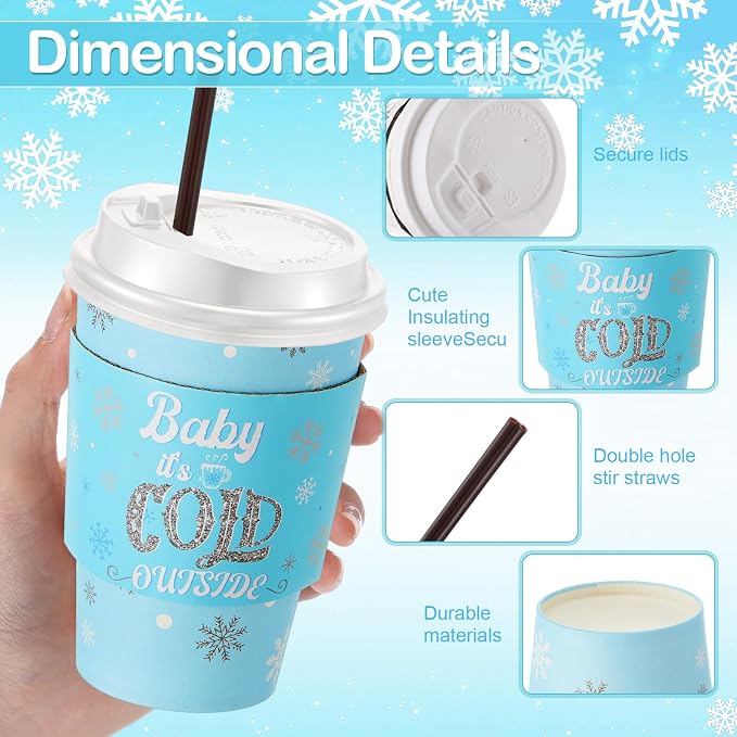 Pickmesh 50 Sets 12oz Winter Baby Shower Party Coffee Cup Sets, Baby It's Cold - Image 3