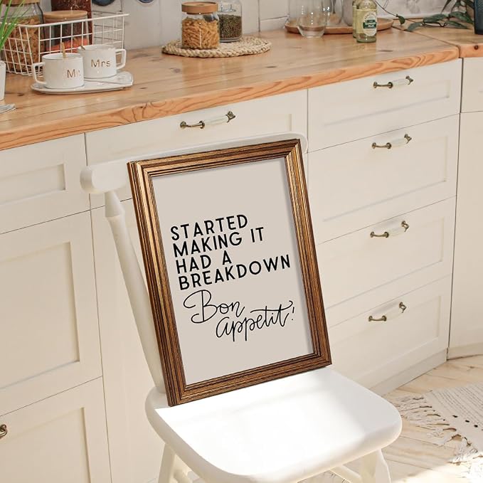 Gold Framed Funny Modern Kitchen Wall Art 08x10 inch Bon Appetit Quotes Canvas - Image 4