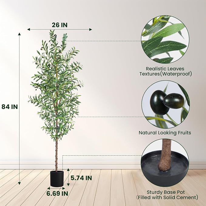 Artificial Olive Tree, 7FT Tall Faux Olive Trees 84in Outdoor Fake Potted Silk - Image 2