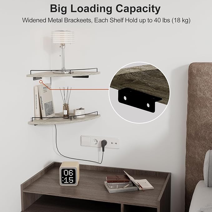 JJL Corner Shelf Wall Mounted, 12 Inches 2-Tier Floating Corner Shelf, - Image 4