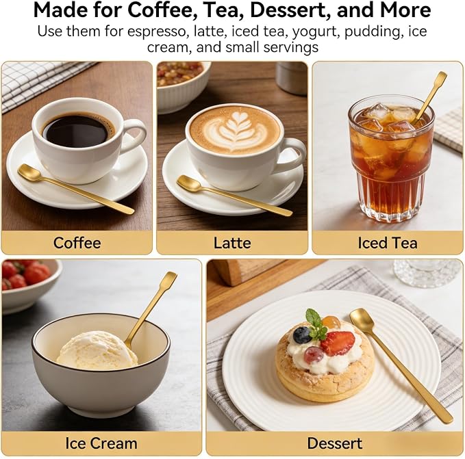 Gold Coffee Spoons Set of 4, 6.69-Inch Long Handle Square Espresso Spoons | - Image 7