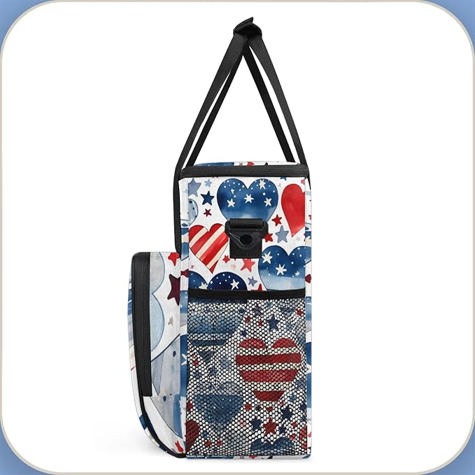 4th Of July Heart Coffee Maker Carring Bag, Large Insulated Storage Organizer - Image 4