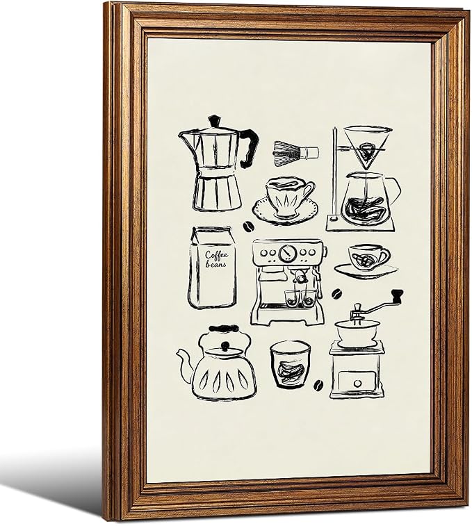 Gold Framed Modern Kitchen Wall Art 16x24 inch Black and White Minimalist by Unknown