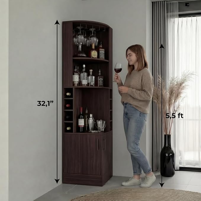 Tuhome Syrah Corner Bar Cabinet, Tall 71.1" Liquor Cabinet - Image 3