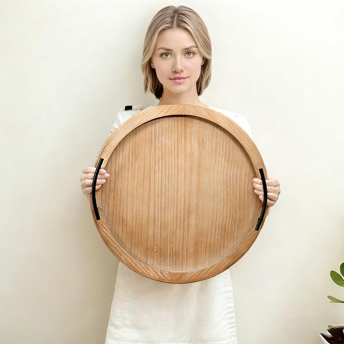 SwallowLiving 18Inch Brown Wooden Beaded Serving Tray - Image 2