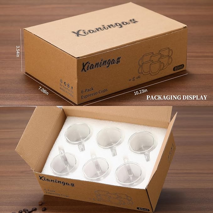 Double Walled Espresso Cups set of 6, 2.7oz Clear Glass Coffee Mugs, - Image 6