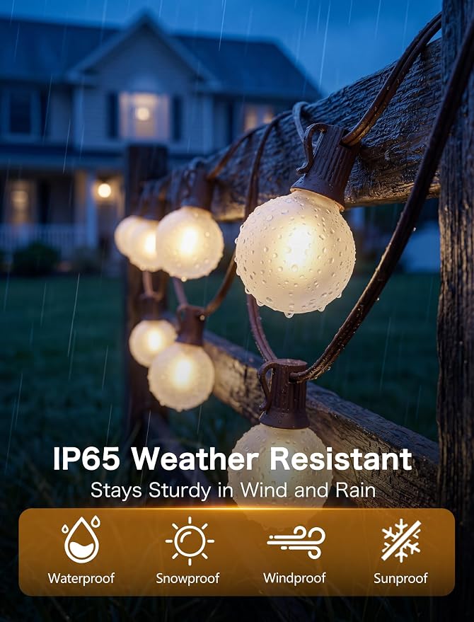 25FT Brown Outdoor String Lights, Shatterproof LED Globe String Lights - Image 3