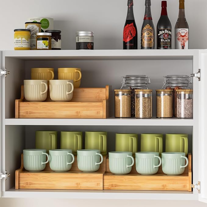 Hongtamoya 2-Tier Expandable Bamboo Coffee Mug Holder, Mug Organizer - Image 8