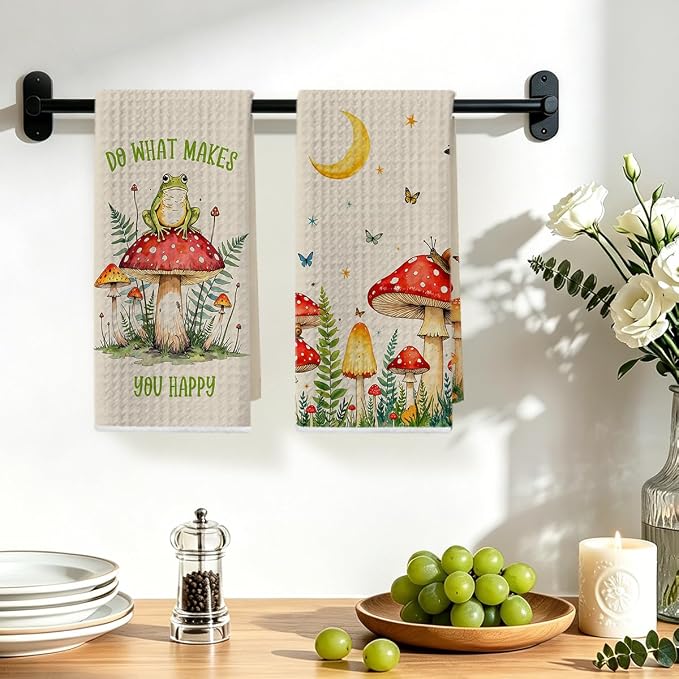 2 Pcs Mushroom Kitchen Towels, Butterfly Soft Absorbent Tea Hand Towel - Image 4