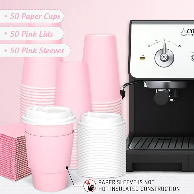 JarThenaAMCS 50Set Pink Disposable Coffee Cups - Image 3