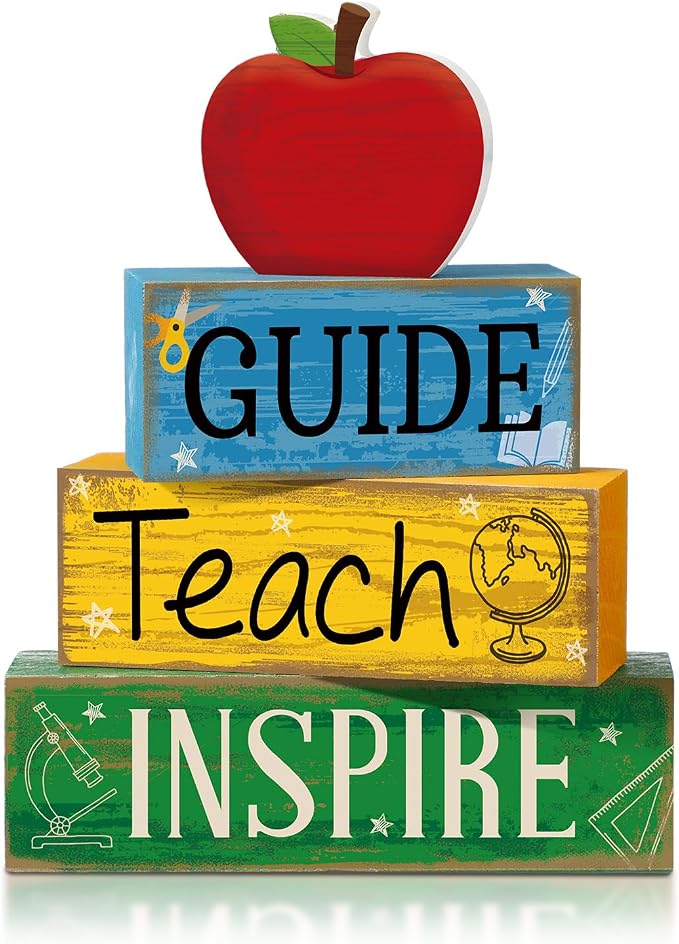 Yuntau 4 Pcs Teacher Appreciation Gift Wooden Apple Table Decoration Guide by Yuntau