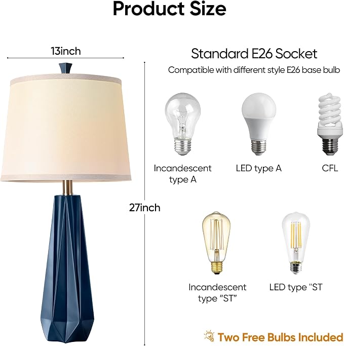 WIHTU 3 Color Temperature Table Lamps Set of 2, Beside Lamp - Image 5