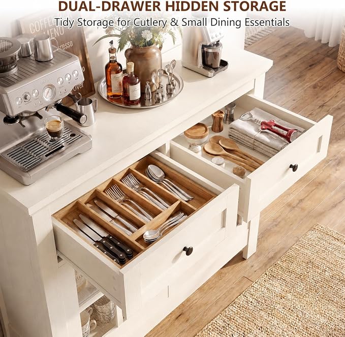108" Buffet Cabinet Sideboard, Large Coffee Bar Cabinet - Image 4