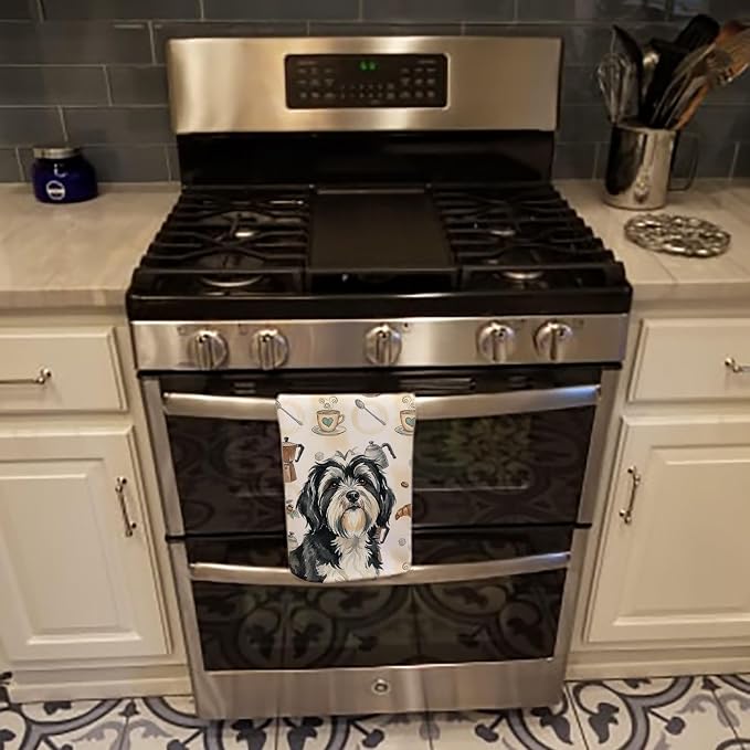 Caroline's Treasures Black and White Tibetan Terrier Coffee Bar Kitchen Towel - Image 5