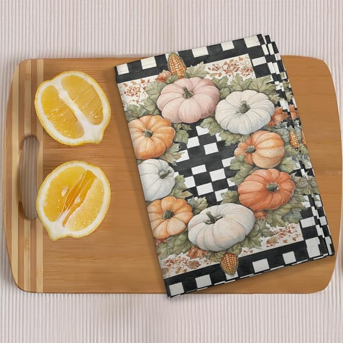 Colorful Pumpkin Kitchen Towels Set of 2 Fall Buffalo Plaid Dish Towels Bar - Image 6
