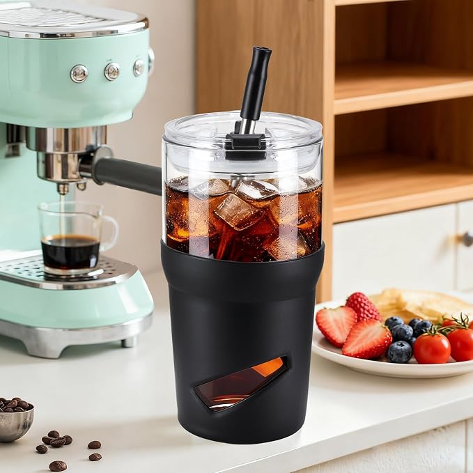 Glass Tumbler with Lids and Straws, 20 oz Iced Coffee Cup and Smoothie Cup with - Image 5