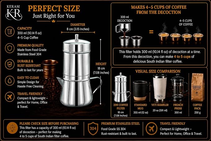 KERAM Coffee filter indian style 300 ml 4-5 cup - Image 2