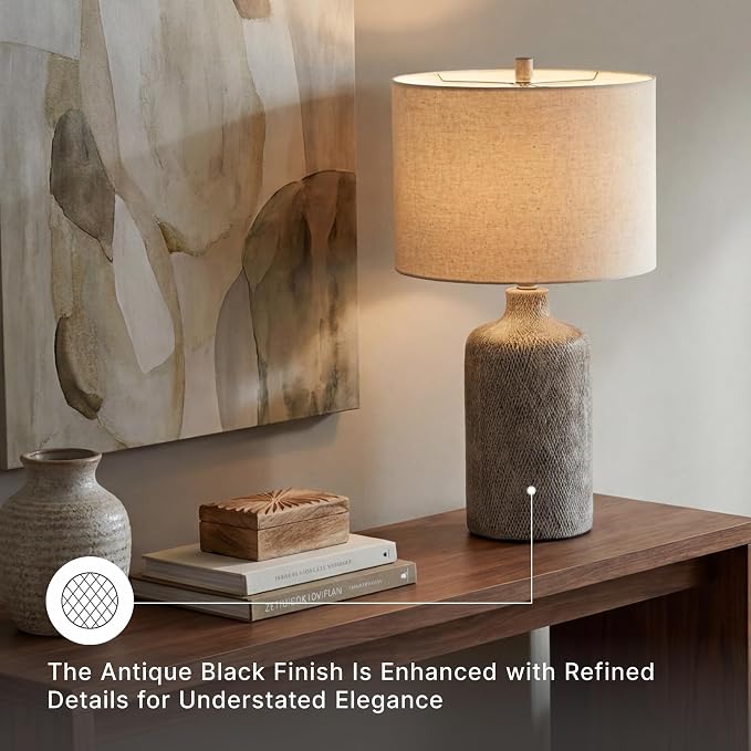 Signature Design by Ashley Linus Modern 25" Ceramic Table Lamp, Natural Stone - Image 4