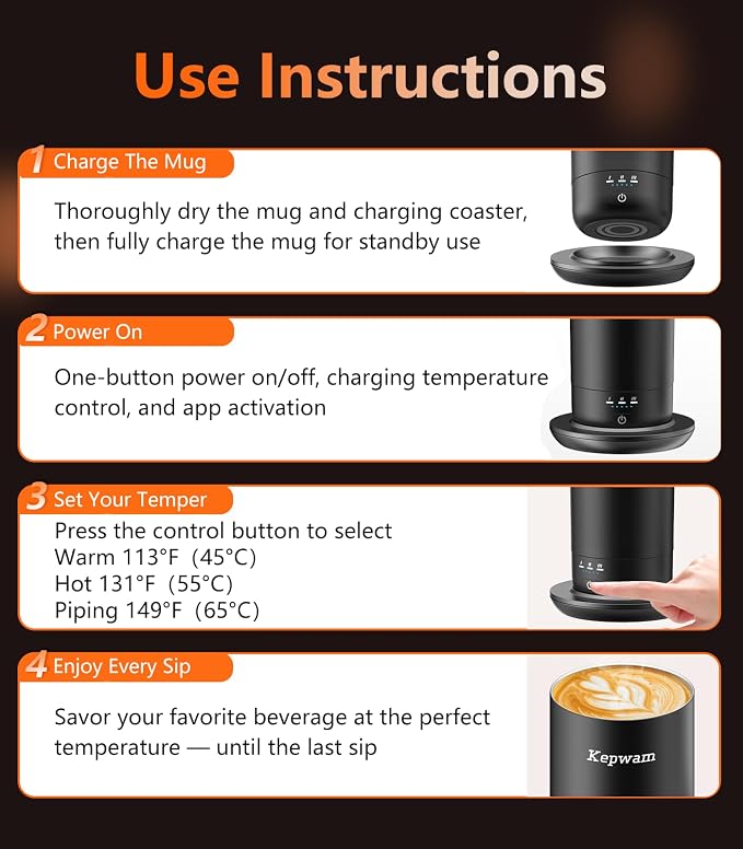 Kepwam Heated Coffee Mug Rechargeable T3, 20oz Self-Heating Travel Mug - Image 8