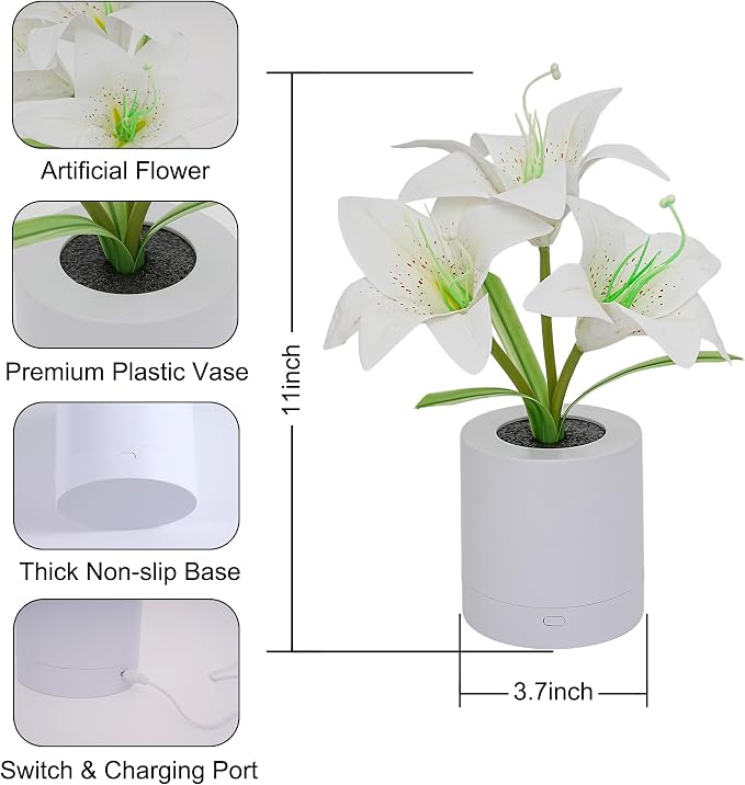 WSYEAR Birthday Gifts for Women-Fake White Lily Artificial Flower Lamp Night - Image 6
