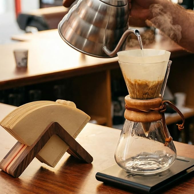 Wooden Coffee Filter Holder, #1#2#4 V60 Cone Coffee Filters Rose Wood Walnut - Image 4