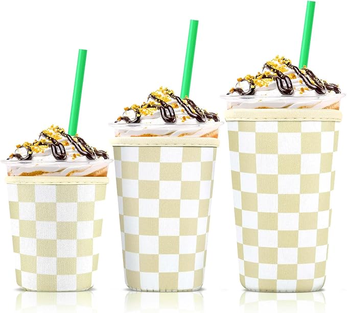 3 Pack Iced Coffee Cup Sleeve for Large Sized Cups, Reusable Neoprene Iced by KPX