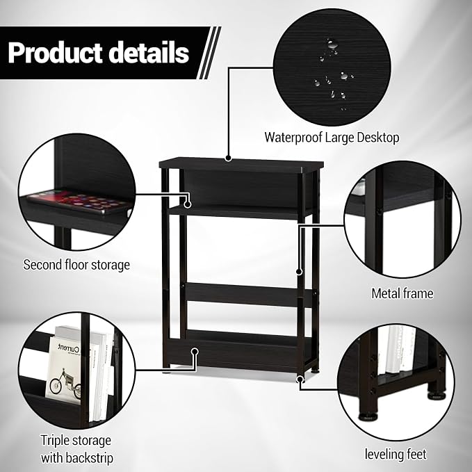 GarveeHome Narrow Side Table for Small Spaces, 3 Tier Small End Table - Image 7