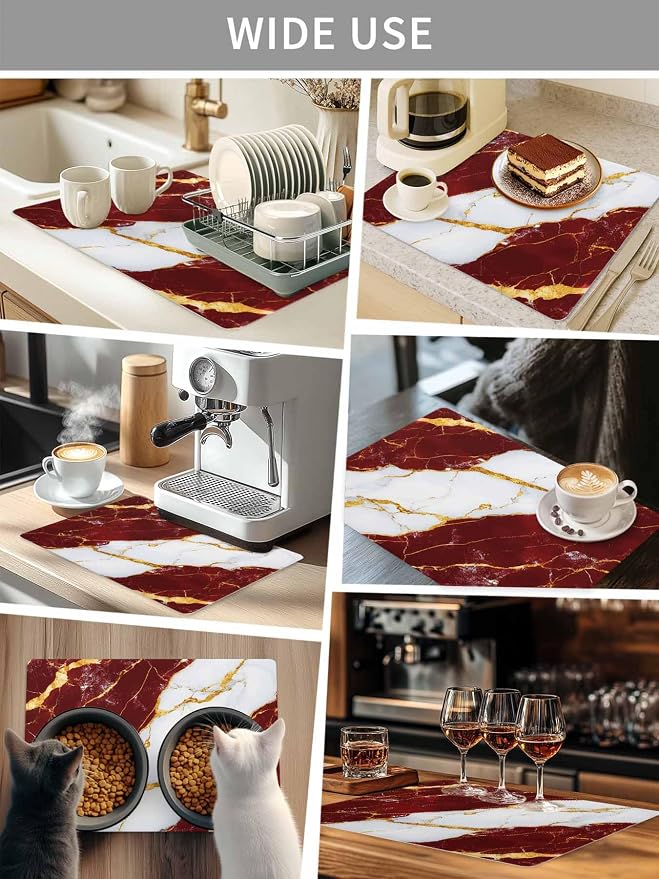 Red Marble Coffee Mat Gold Foil Modern Abstract Minimalist Art Absorbent Bar Mat - Image 8