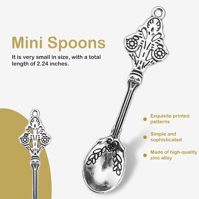 12 Pack Mini Spoons Charms 2.4" Metal Small Medicine Spoons - Image 3