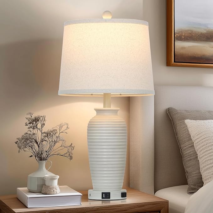 CINSARY 25" Vintage Farmhouse Jar Table Lamps, Single Rustic Bedside Lamp - Image 7