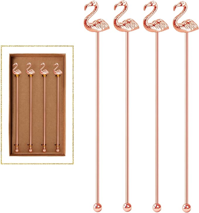 4 Pcs Flamingo Cocktail Stirrers Swizzle Sticks Stainless Steel 7.28" Coffee by GaryVault