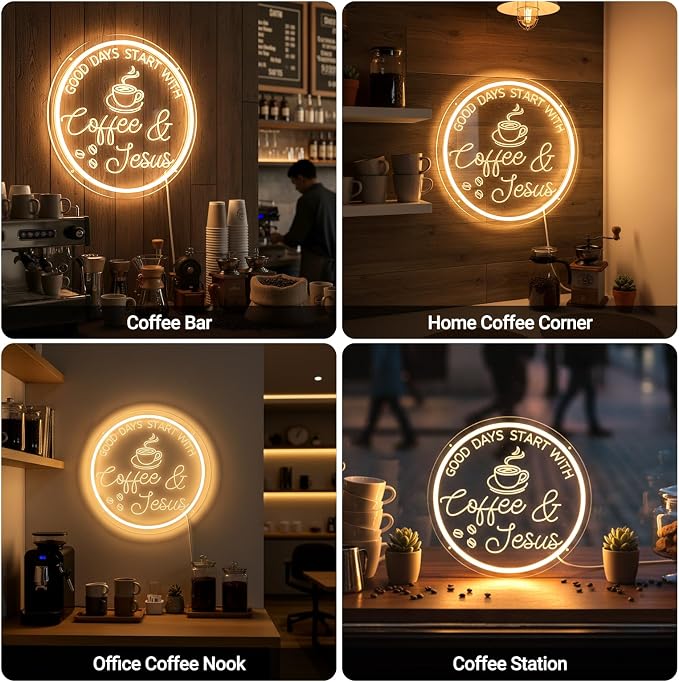 Coffee Bar Neon Sign, Warm White LED Coffee Light - Image 2
