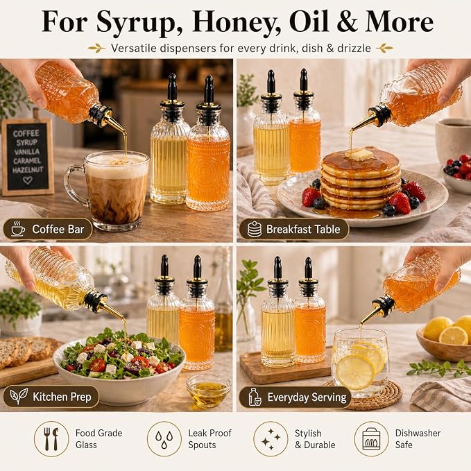ChezMax Coffee Syrup Dispenser Bottles Set of 2, 7oz Glass Syrup Bottle - Image 5