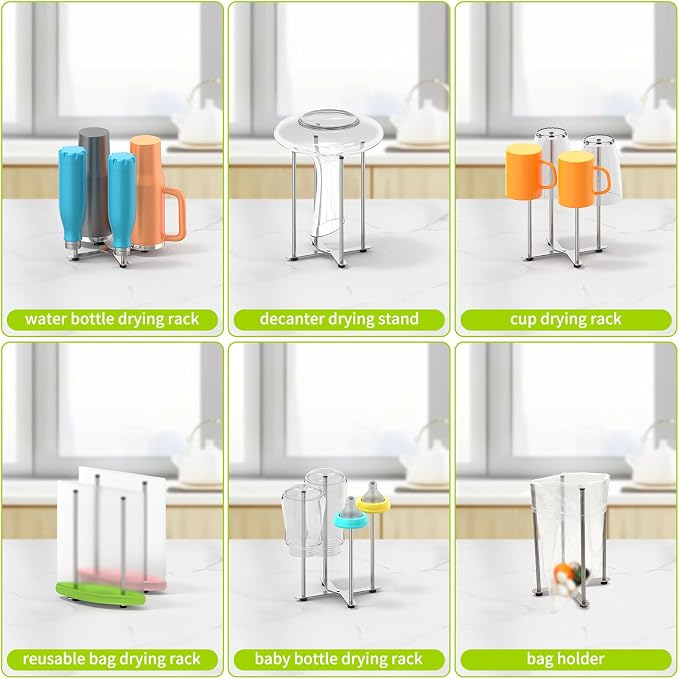Plastic Bag & Bottle Drying Rack, Collapsible Countertop Stand - Image 2