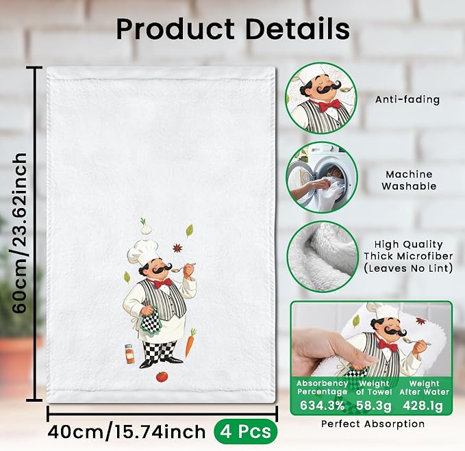 CUTHOLLOW Gourmet Chef Decorative Kitchen Towels Set of 4, 15.74"x23.62" Soft & - Image 2