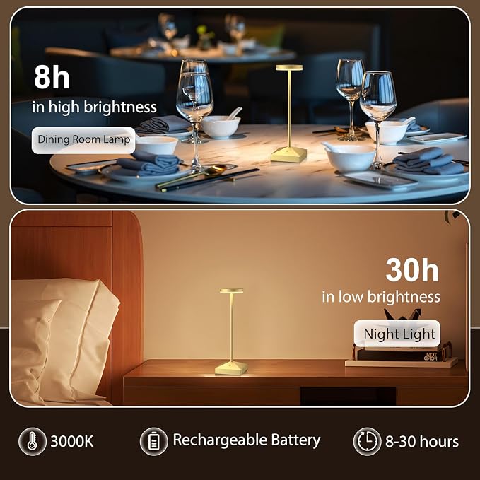 3 Pack 7.67in Gold Small Cordless Table Lamps Rechargeable, Battery Operated - Image 7