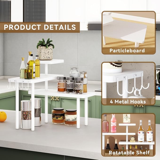 IBUYKE Countertop Organizer, 3-Tier Spice Racks, Kitchen Counter Corner Shelf - Image 5