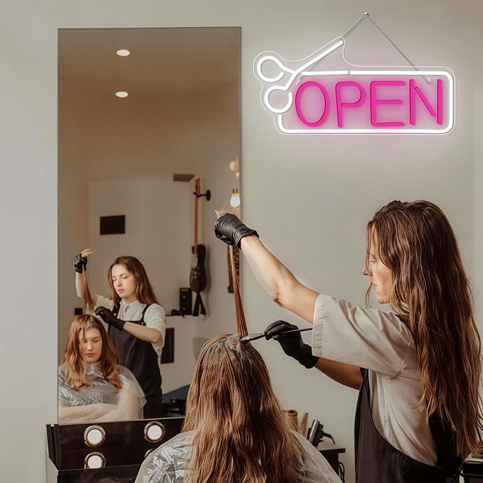 Open Neon Sign Pink Hair Salon Neon Light Barber LED Sign USB Powered Neon - Image 2