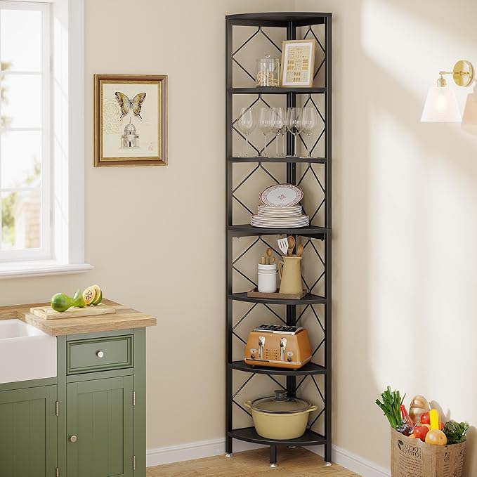 Tribesigns 7-Tier Corner Shelf, 78.7” Extra Tall Corner Bookcase, Industrial by Tribesigns