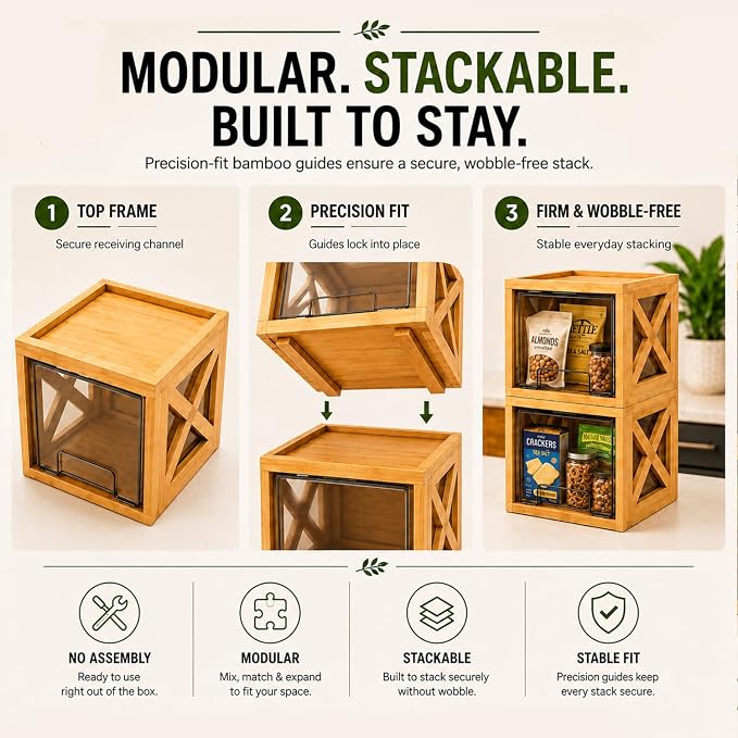 Stackable Bamboo Snack Drawer Organizer – Pull-Out Storage Bins - Image 6