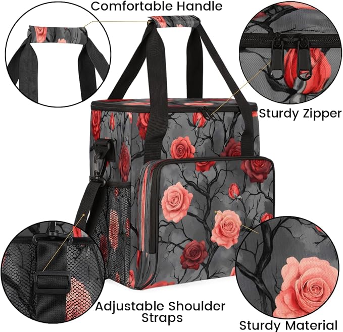 Grey and Red Rose Floral Coffee Machine Bag Compatible - Image 6